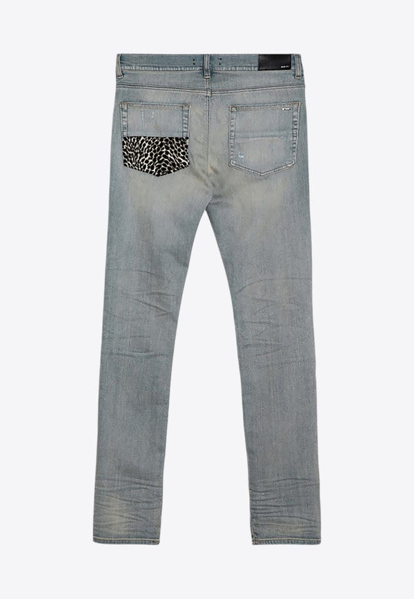 Amiri MX1 Distressed Leopard Panel Skinny Jeans Blue AMDNSY1080CO/P_AMIRI-406