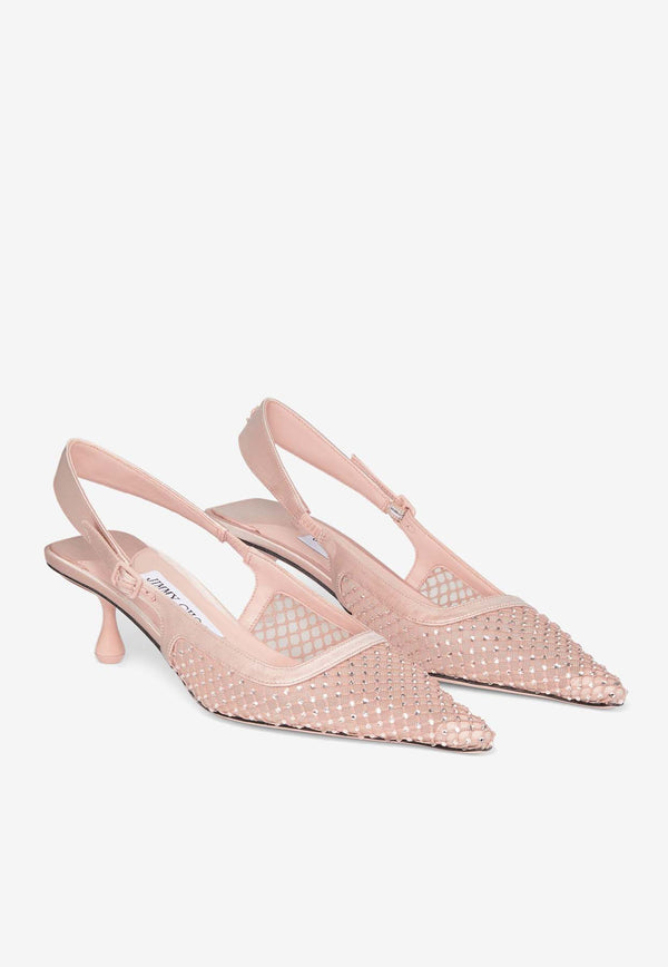 Jimmy Choo Amel 50 Crystal-Embellished Mesh Pumps AMEL 50 QHS MACARON/CRYSTAL