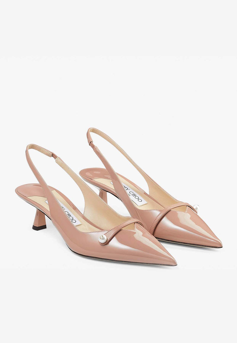 Jimmy Choo Amita 45 Slingback Pumps in Patent and Nappa Leather AMITA 45 PTZ BALLET PINK/BALLET PINK