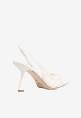 Jimmy Choo Amita 85 Lace Slingback Pumps Ivory AMITA 85 ZAQ IVORY/SILVER/WHITE