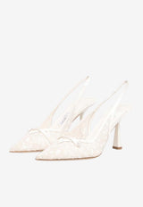Jimmy Choo Amita 85 Lace Slingback Pumps Ivory AMITA 85 ZAQ IVORY/SILVER/WHITE