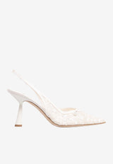 Jimmy Choo Amita 85 Lace Slingback Pumps Ivory AMITA 85 ZAQ IVORY/SILVER/WHITE