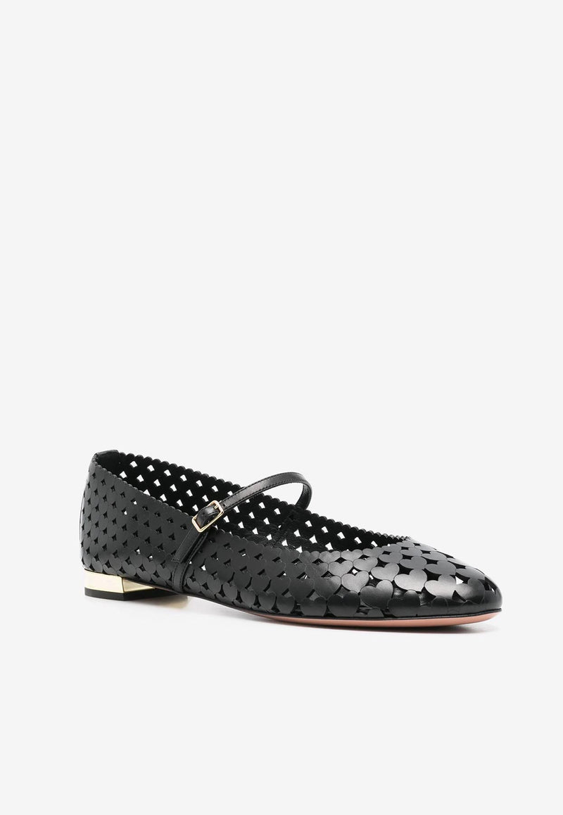 Aquazzura Amourose Openwork Leather Ballet Flats AMSFLAA0-CFI000 BLACK