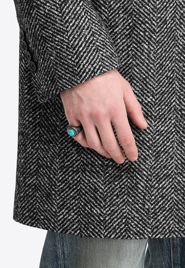 Nove25 Turquoise Geometric Frieze Chevalier Ring ANE00382BR/1_NOV25-TU