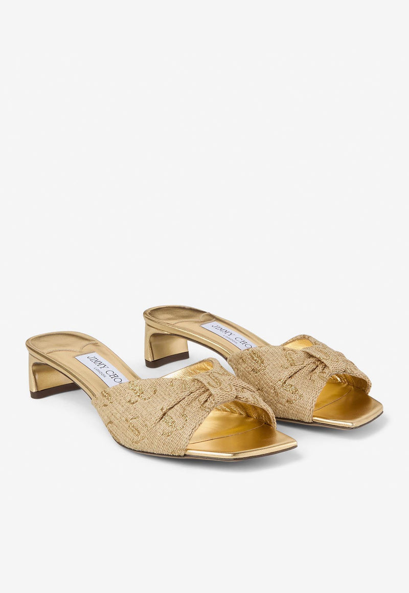 Jimmy Choo Annika 35 Logo-Embellished Mules ANNIKA MULE 35 GUH GOLD MIX/GOLD
