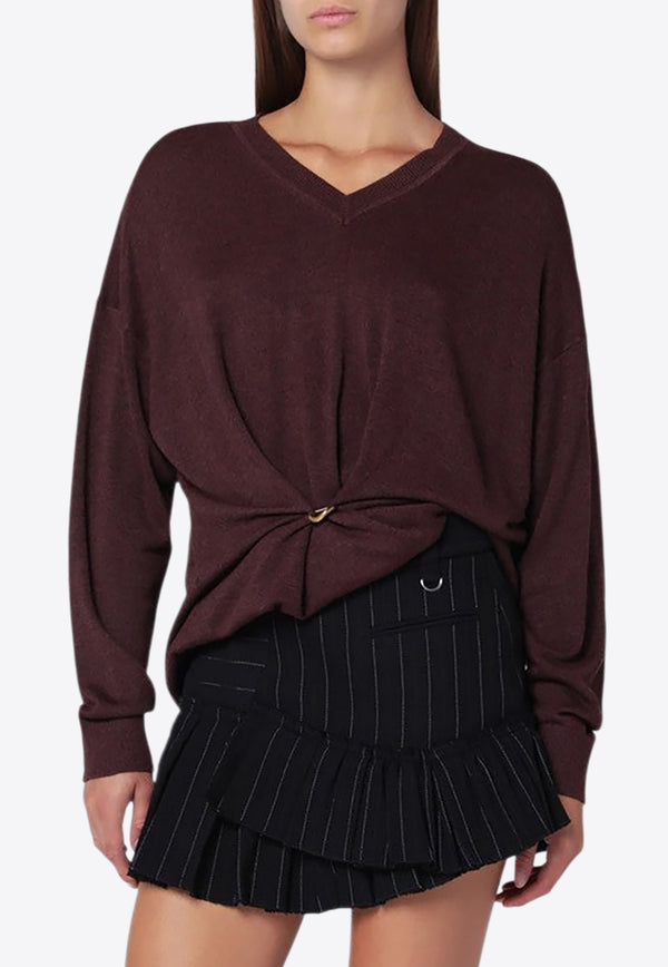 Isabel Marant Cosima V-neck Sweater Burgundy APU0717FAB1L05I/R_ISAMA-80BY