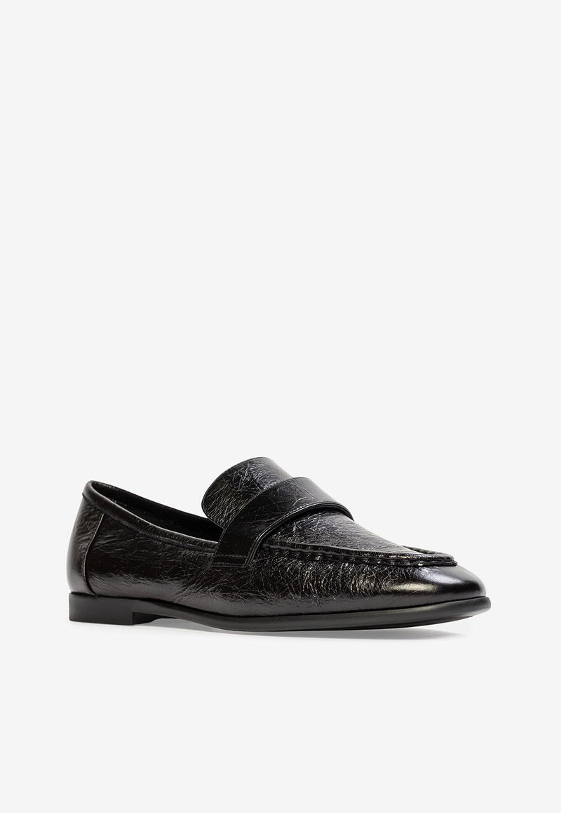 BLACK SUEDE STUDIO Arrow Crinkled Leather Classic Loafers Black ARROW_BLACK