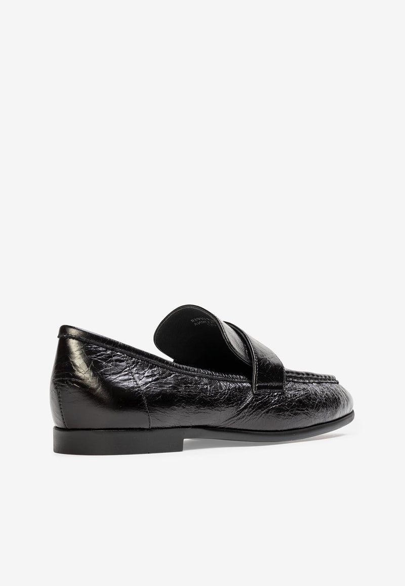 BLACK SUEDE STUDIO Arrow Crinkled Leather Classic Loafers Black ARROW_BLACK
