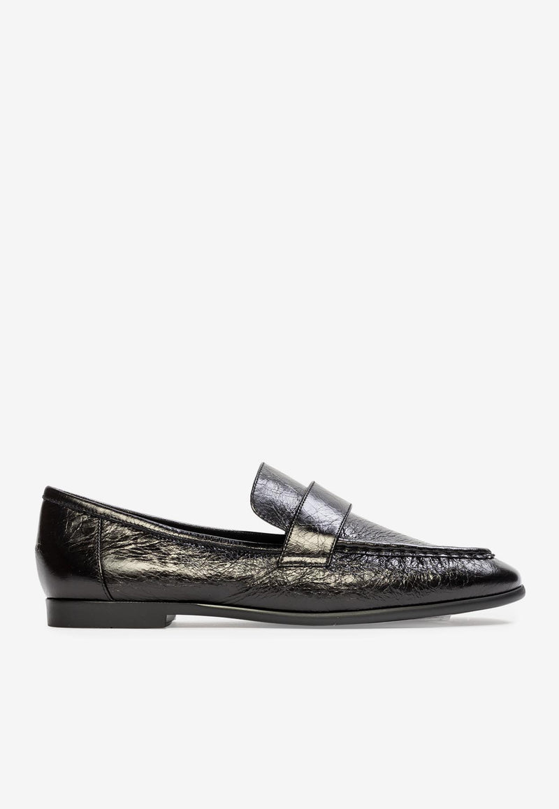 BLACK SUEDE STUDIO Arrow Crinkled Leather Classic Loafers Black ARROW_BLACK