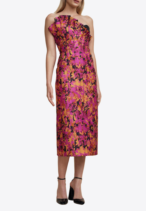 Acler Davies Off-Shoulder Floral Print Midi Dress AS2304121D-PRFLORAL