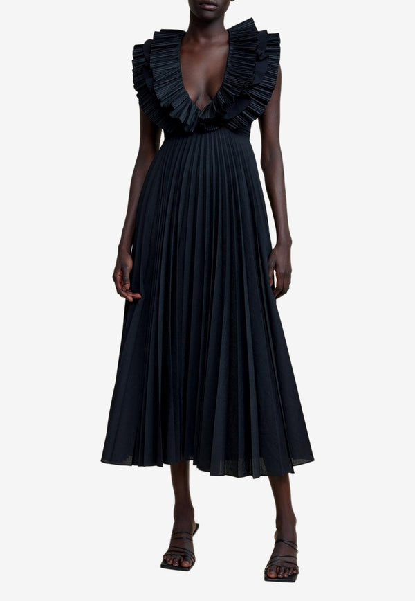 Acler Elsher Pleated Midi Dress AS2307006D-BLACKBLACK