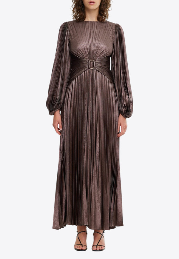 Acler Norseman Pleated Satin Maxi Dress Brown AS2307110D-D1-F2-COFFEEMETALLICBROWN