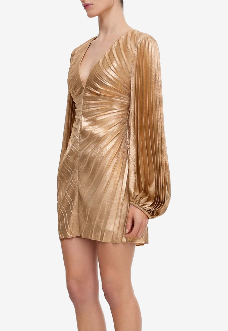 Acler Rothbury Pleated Mini Dress AS2404086D-F2-CARAMELMETALLICGOLD