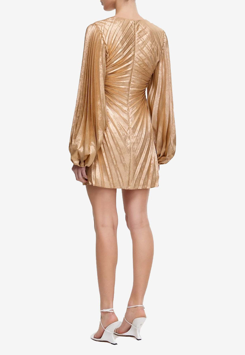 Acler Rothbury Pleated Mini Dress AS2404086D-F2-CARAMELMETALLICGOLD