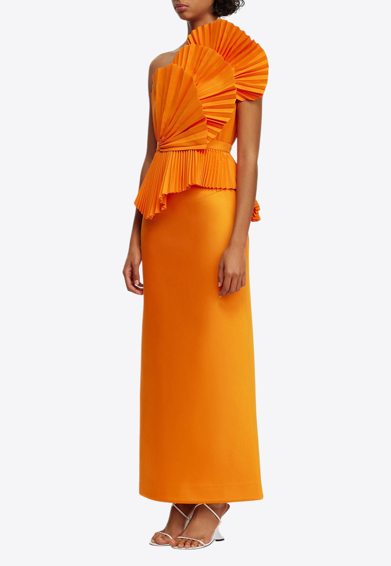 Acler Abbotsford One-Shoulder Pleated Tops Orange AS2407172T-NEONTANGERINEORANGE