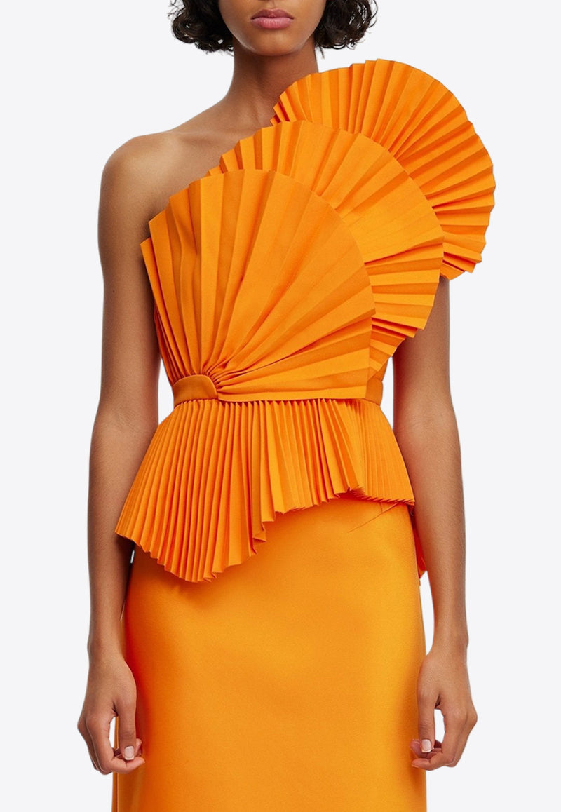 Acler Abbotsford One-Shoulder Pleated Tops Orange AS2407172T-NEONTANGERINEORANGE