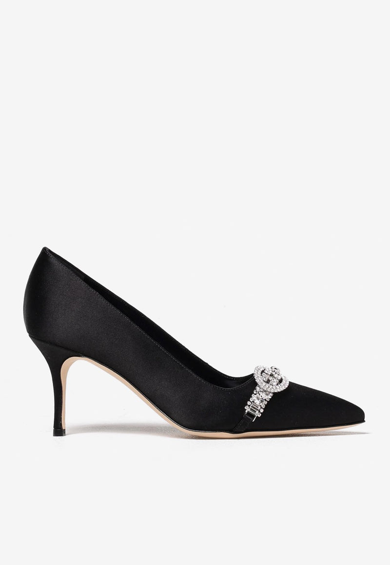 Manolo Blahnik Asapump 70 Crystal-Embellished Satin Pumps ASAPUMP 70 BLACK 0015 1928-0001 Black