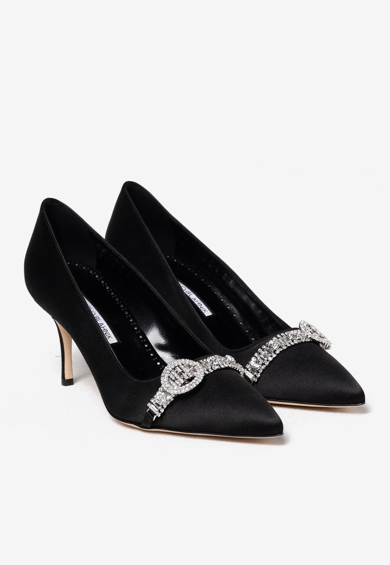 Manolo Blahnik Asapump 70 Crystal-Embellished Satin Pumps ASAPUMP 70 BLACK 0015 1928-0001 Black