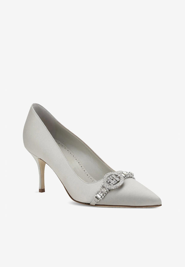 Manolo Blahnik Asapump 70 Crystal-Embellished Satin Pumps ASAPUMP 70 GREY 0334 1928-0006 Gray