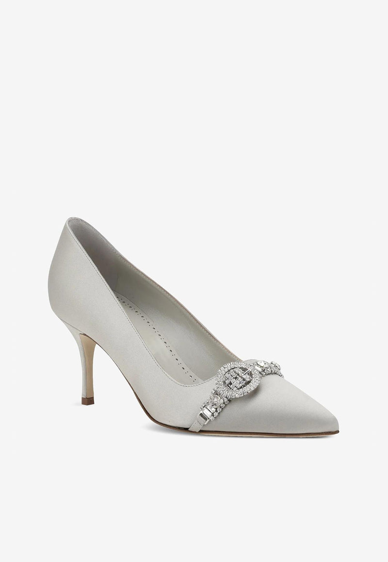 Manolo Blahnik Asapump 70 Crystal-Embellished Satin Pumps ASAPUMP 70 GREY 0334 1928-0006 Gray