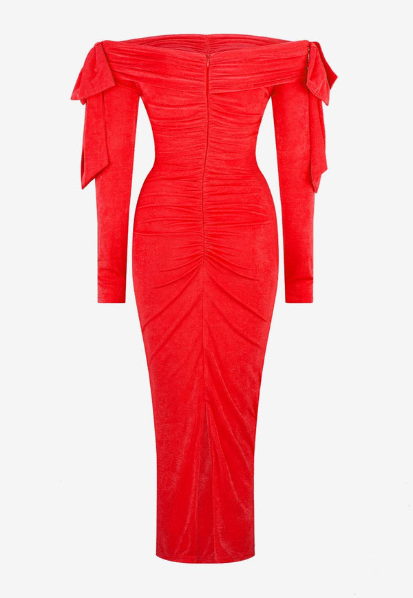 Atoir Aliah Off-Shoulder Midi Dress Red AT230825RED