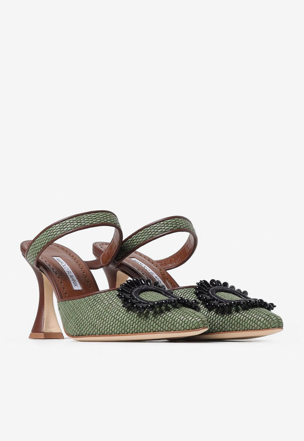 Manolo Blahnik Atika 90 Raffia Pointed Mules ATIKA 90 BROWN 2079 1832-0001 Green
