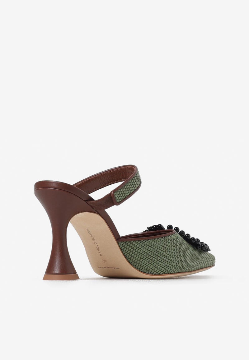 Manolo Blahnik Atika 90 Raffia Pointed Mules ATIKA 90 BROWN 2079 1832-0001 Green