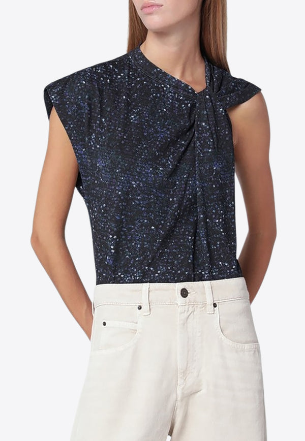 Isabel Marant Nayda Asymmetrical Printed Top Midnight Blue ATS0175FAC3N03I/R_ISAMA-30FN