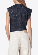 Isabel Marant Nayda Asymmetrical Printed Top Midnight Blue ATS0175FAC3N03I/R_ISAMA-30FN