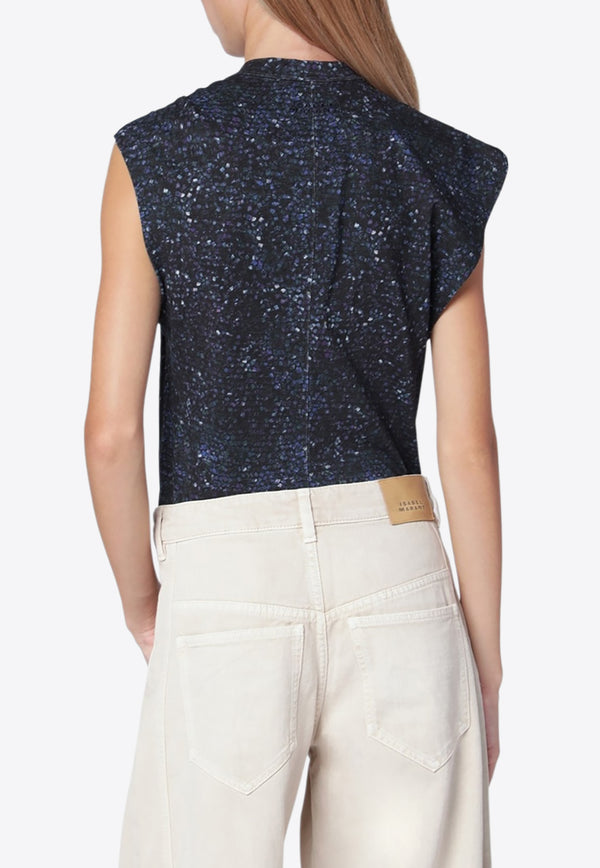 Isabel Marant Nayda Asymmetrical Printed Top Midnight Blue ATS0175FAC3N03I/R_ISAMA-30FN