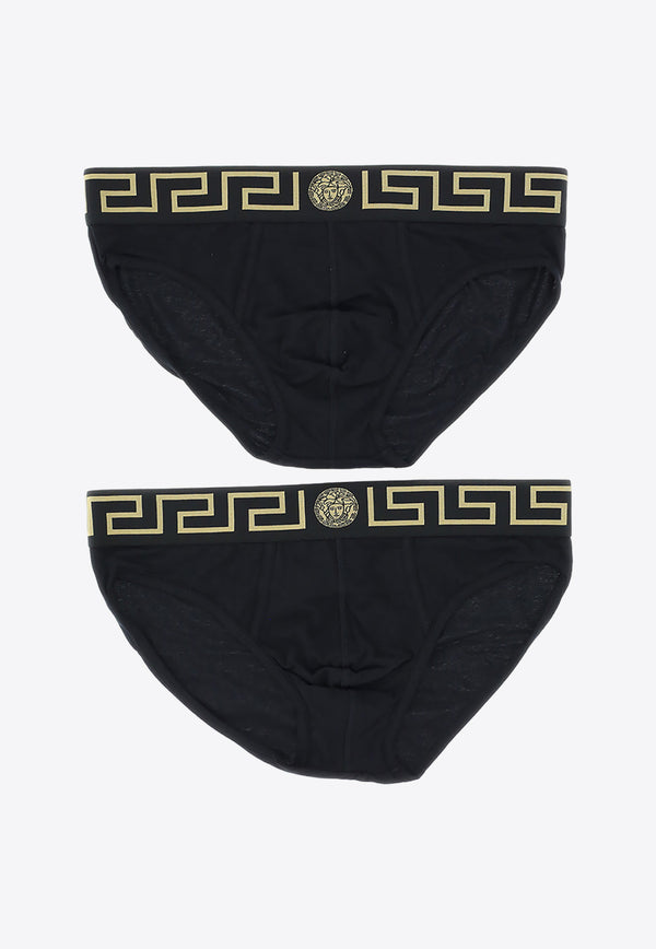 Versace Greca Waistband Briefs - Set of 2 Black AU10180_A232741_A80G