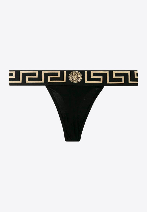 Versace Greca Waistband Thongs Black AUD01042_A232741_A1008