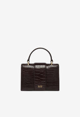 Malone Souliers Mini Audrey Crest Buckle Top Handle Bag in Croc-Embossed Leather AUDREY MINI 38 EBONY/EBONY