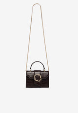 Malone Souliers Mini Audrey Crest Buckle Top Handle Bag in Croc-Embossed Leather AUDREY MINI 38 EBONY/EBONY