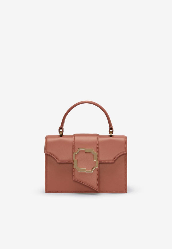 Malone Souliers Mini Audrey Crest Buckle Top Handle Bag in Leather AUDREY MINI 46 DEEP BLUSH/DEEP BLUSH