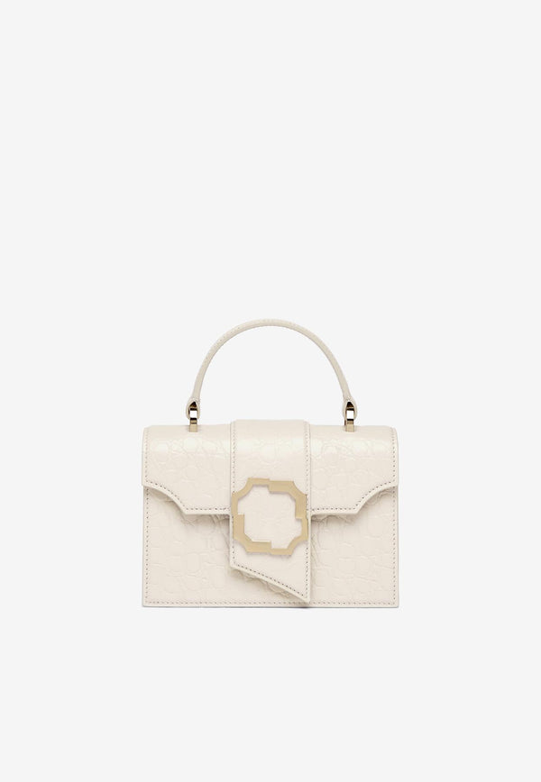 Malone Souliers Mini Audrey Croc-Embossed Top Handle Bag AUDREY MINI 51 CREAM/CREAM