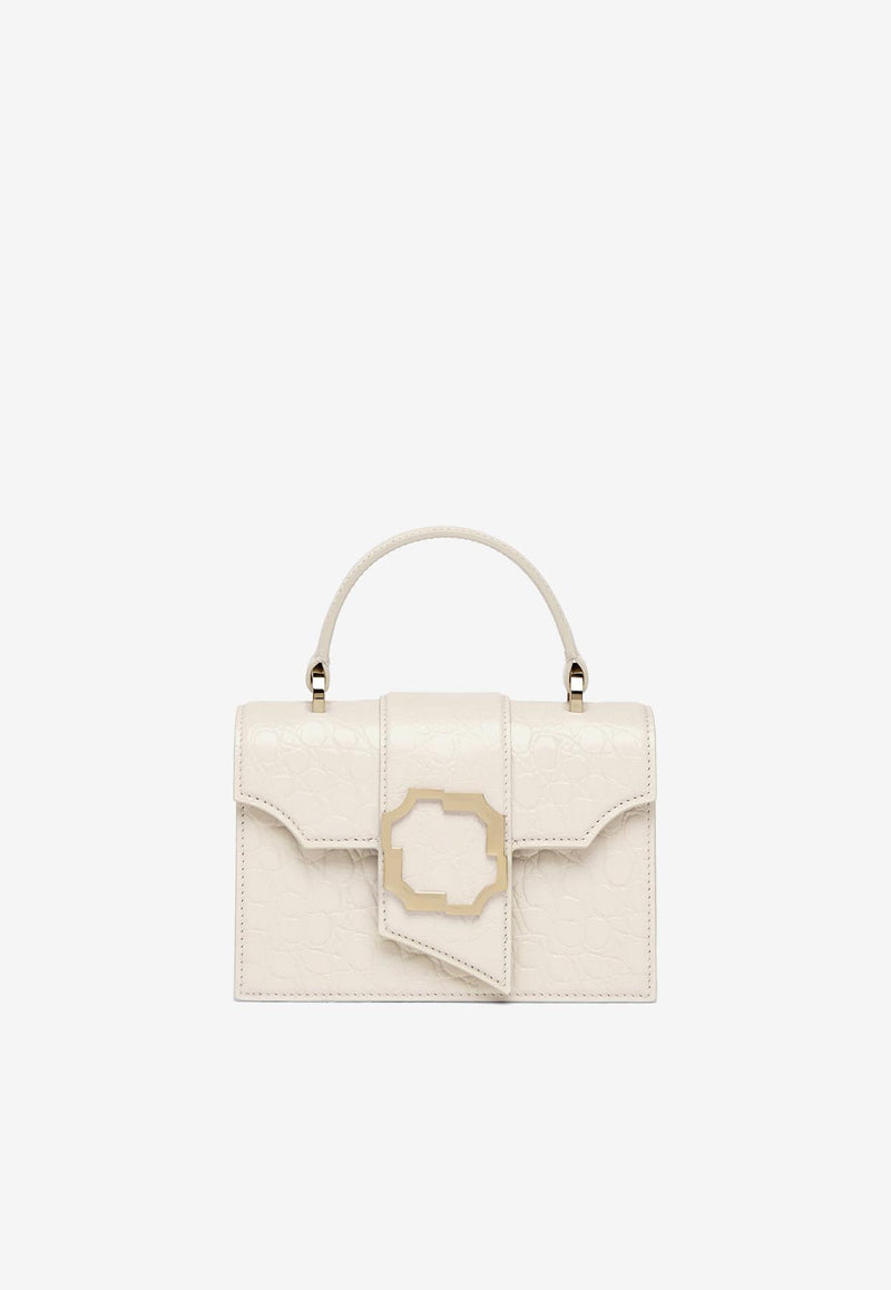 Malone Souliers Mini Audrey Croc-Embossed Top Handle Bag AUDREY MINI 51 CREAM/CREAM