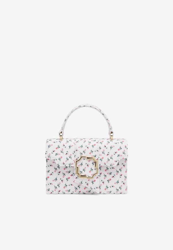 Malone Souliers Mini Audrey Floral Canvas Top Handle Bag AUDREY MINI 56 WHITE/WHITE