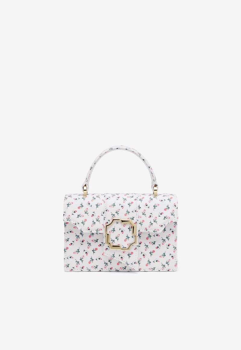 Malone Souliers Mini Audrey Floral Canvas Top Handle Bag AUDREY MINI 56 WHITE/WHITE