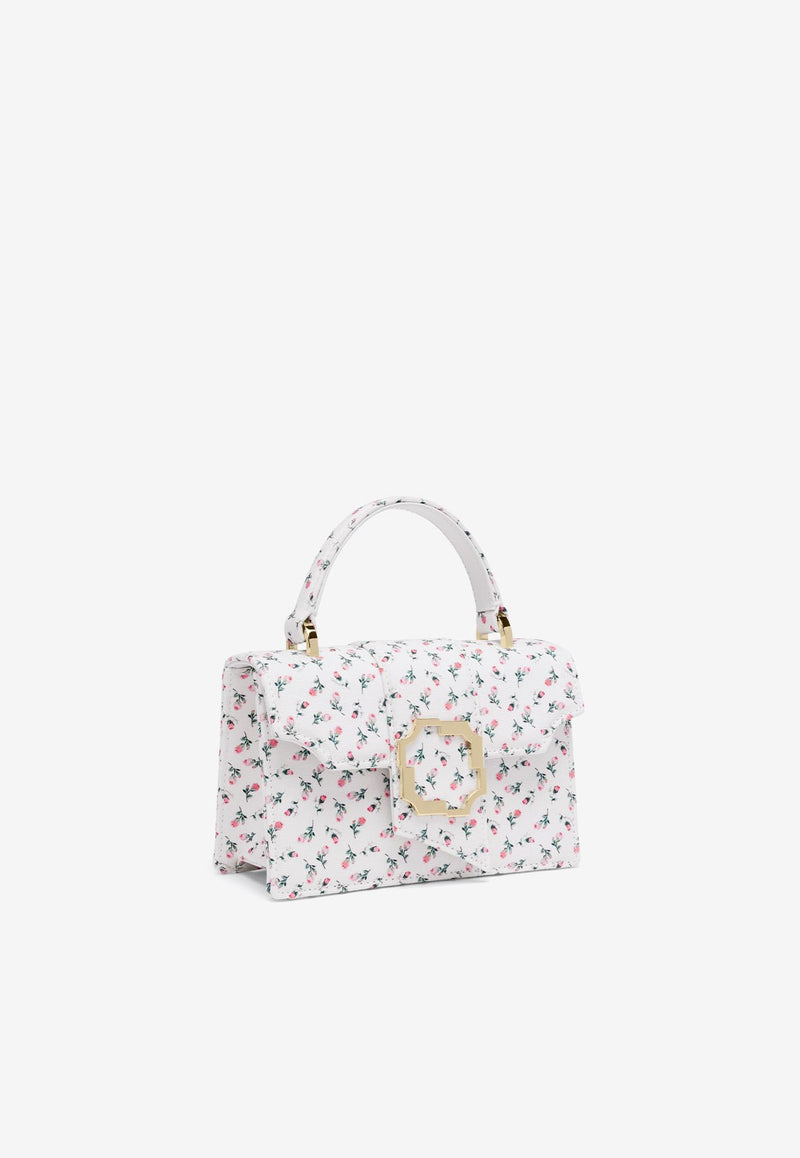 Malone Souliers Mini Audrey Floral Canvas Top Handle Bag AUDREY MINI 56 WHITE/WHITE