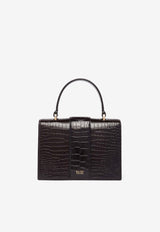 Malone Souliers Small Audrey Crest Buckle Top Handle Bag in Croc-Embossed Leather AUDREY SMALL 43 EBONY/EBONY