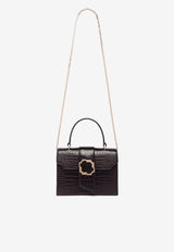 Malone Souliers Small Audrey Crest Buckle Top Handle Bag in Croc-Embossed Leather AUDREY SMALL 43 EBONY/EBONY