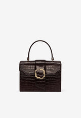 Malone Souliers Small Audrey Crest Buckle Top Handle Bag in Croc-Embossed Leather AUDREY SMALL 43 EBONY/EBONY