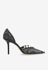 Jimmy Choo Aurelie 85 Pearl-Embellished Lace Pumps Black AURELIE 85 DRJ BLACK/WHITE