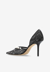 Jimmy Choo Aurelie 85 Pearl-Embellished Lace Pumps Black AURELIE 85 DRJ BLACK/WHITE
