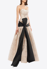 Avaro Figlio Tweed Bustier Ball Gown with Maxi Bow Gold AVFFW24-15GOLD