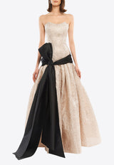 Avaro Figlio Tweed Bustier Ball Gown with Maxi Bow Gold AVFFW24-15GOLD