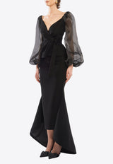 Avaro Figlio Wallet Draped Balloon-Sleeved Gown Black AVFFW24-43BLACK