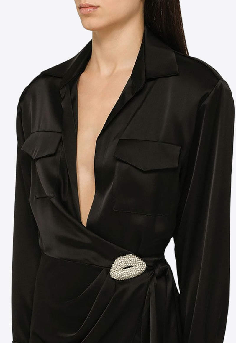 David Koma Rhinestone-Embellished Midi Shirt Dress Black AW23DK37DPL/N_DAVID-BS