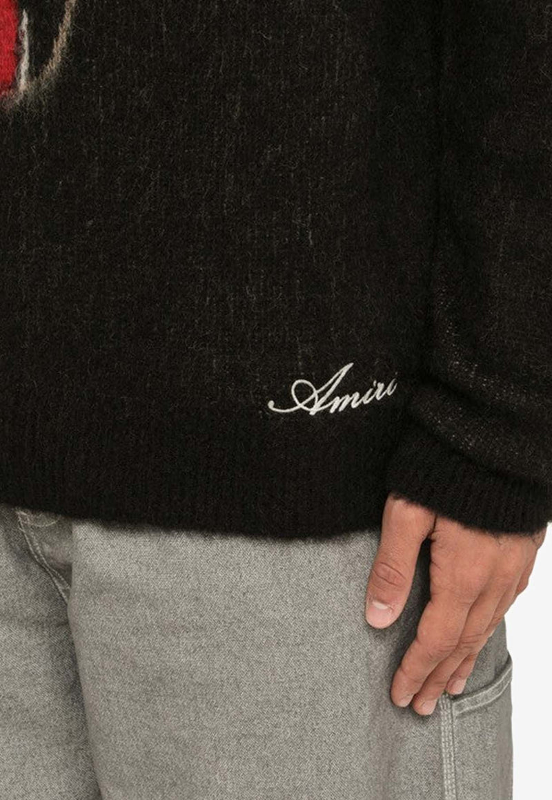 Amiri Record Wolf Knit Sweater in Mohair Blend Black AW23MKL047WO/N_AMIRI-001